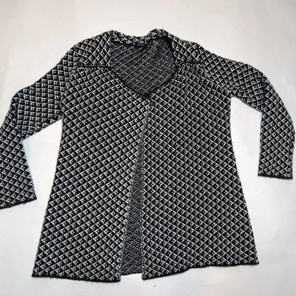 RW&Co Black & White Wool Blend Open Front Cardigan Sweater Woman's Large - Picture 4 of 9
